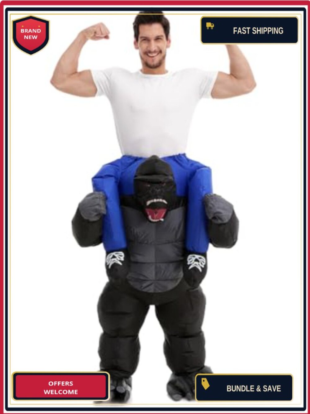 Adult Inflatable Gorilla Piggy Back Rider Costume Polyester Spandex